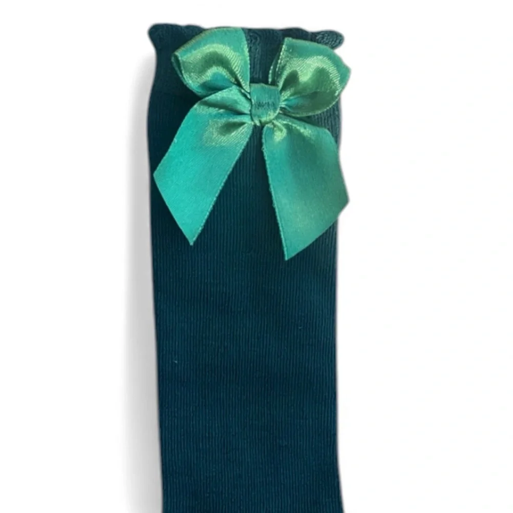 Kids Green Knee High Socks With Bow